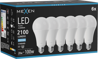 Mexen Nova 6x LED izzó E27, A70, 20W, Hideg - 6500K, 2100 lm - L100-E27-2065-01x06