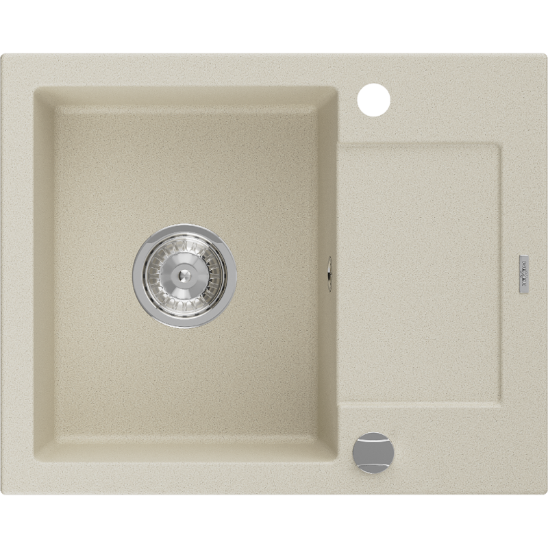 Mexen Enzo chiuvetă de granit cu o singură cuvă și picurător, 576 x 465 mm, bej, sifon cromat - 6506571005-69