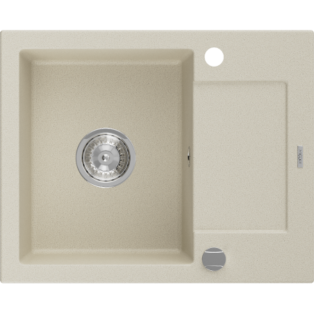 Mexen Enzo chiuvetă de granit cu o singură cuvă și picurător, 576 x 465 mm, bej, sifon cromat - 6506571005-69
