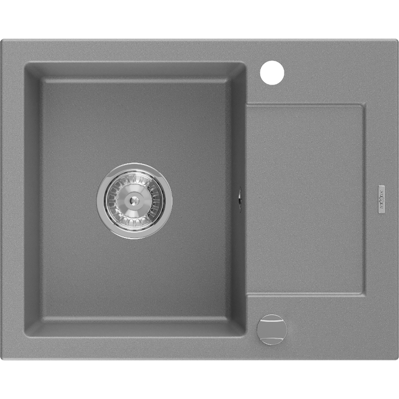 Mexen Enzo 1 rekeszes gránit mosogató csepegtetővel, 576 x 465 mm, szürke, krómozott szifon - 6506571005-71