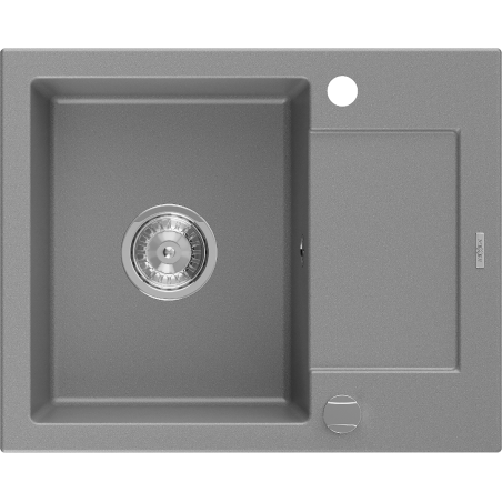 Mexen Enzo 1 rekeszes gránit mosogató csepegtetővel, 576 x 465 mm, szürke, krómozott szifon - 6506571005-71