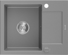 Mexen Enzo 1-medencés gránit mosogató lefolyóval 576 x 465 mm, szürke, króm szifon - 6506571005-71