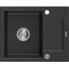 Mexen Enzo chiuvetă de granit cu 1 compartiment și scurgător 576 x 465 mm, neagră/metalică argintie, sifon crom - 6506571005-73