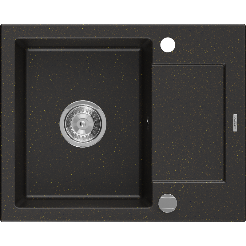 Mexen Enzo 1-medencés gránit mosogató rövid edényszárítóval 576 x 465 mm, Fekete/Fém arany - 6506571005-75