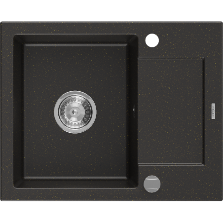 Mexen Enzo 1-medencés gránit mosogató rövid edényszárítóval 576 x 465 mm, Fekete/Fém arany - 6506571005-75