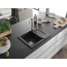 Mexen Enzo chiuvetă de granit cu 1 cuvă, cu scurgere scurtă 576 x 465 mm, Neagră - 6506571005-77