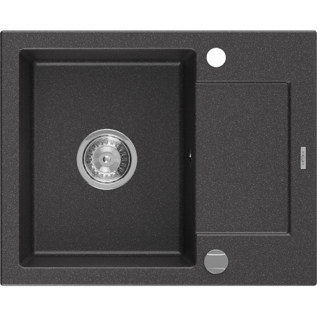 Mexen Enzo chiuvetă de bucătărie granit, cu o cuvă și cu scurgător, 576 x 465 mm, negru pătat, sifon crom - 6506571005-76