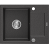 Mexen Enzo chiuvetă de bucătărie granit, cu o cuvă și cu scurgător, 576 x 465 mm, negru pătat, sifon crom - 6506571005-76
