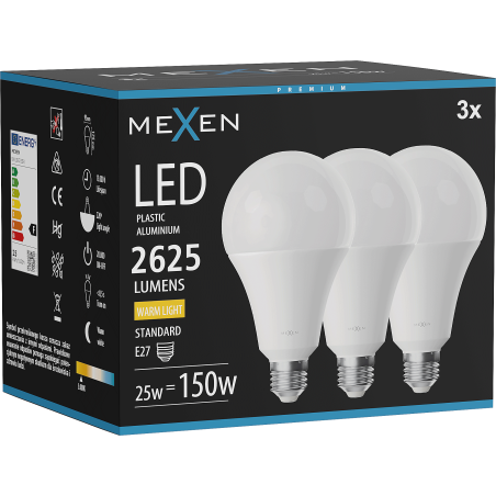 Mexen Nova 3x LED izzó E27, A95, 25W, Meleg - 3000K, 2625 lm - L100-E27-2530-01x03
