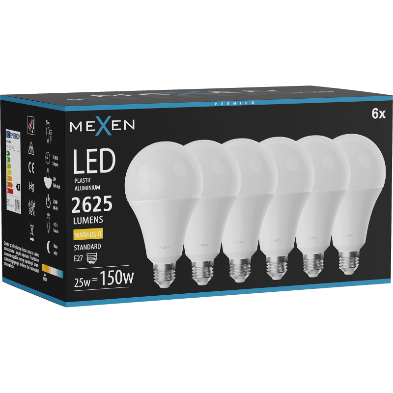 Mexen Nova 6x Bec LED E27, A95, 25W, Cald - 3000K, 2625 lm - L100-E27-2530-01x06