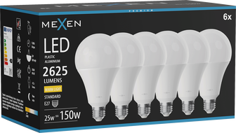 Mexen Nova 6x Bec LED E27, A95, 25W, Cald - 3000K, 2625 lm - L100-E27-2530-01x06