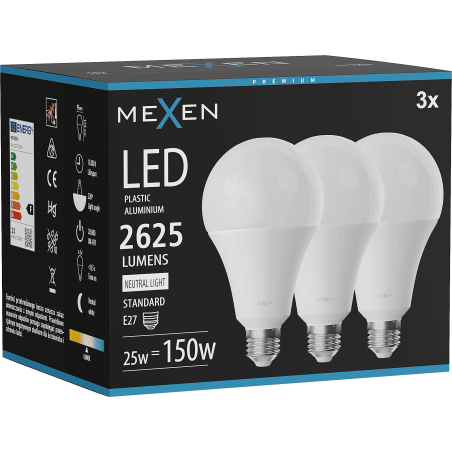Mexen Nova 3x Bec LED E27, A95, 25W, Neutră - 4000K, 2625 lm - L100-E27-2540-01x03