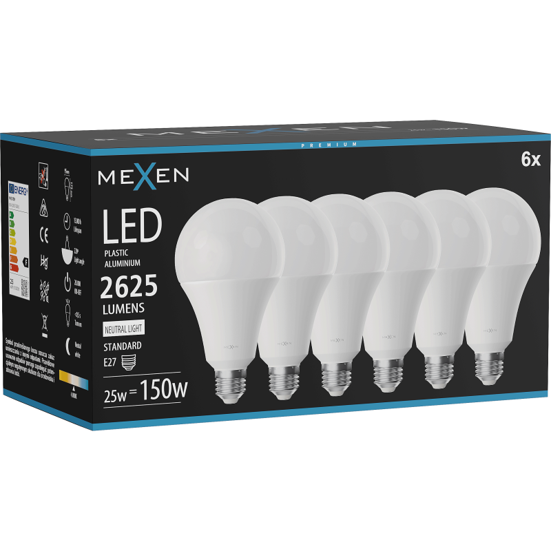 Mexen Nova 6x LED izzó E27, A95, 25W, Semleges - 4000K, 2625 lm - L100-E27-2540-01x06