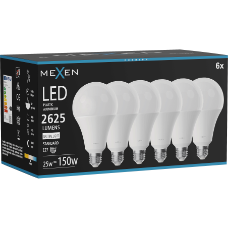 Mexen Nova 6x LED izzó E27, A95, 25W, Semleges - 4000K, 2625 lm - L100-E27-2540-01x06