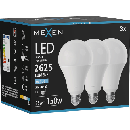 Mexen Nova 3x Bec LED E27, A95, 25W, Rece - 6500K, 2625 lm - L100-E27-2565-01x03