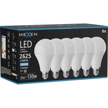 Mexen Nova 6x Bec LED E27, A95, 25W, Rece - 6500K, 2625 lm - L100-E27-2565-01x06