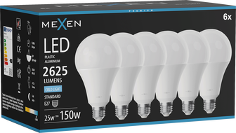 Mexen Nova 6x Bec LED E27, A95, 25W, Rece - 6500K, 2625 lm - L100-E27-2565-01x06