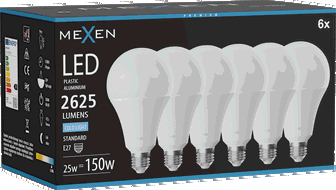 Mexen Nova 6x LED izzó E27, A95, 25W, Hideg - 6500K, 2625 lm - L100-E27-2565-01x06