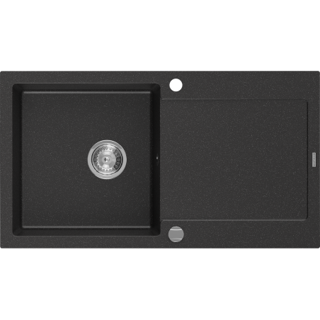 Mexen Leo 1 rekeszes, lefolyós gránit mosogató 900 x 500 mm, fekete/ezüst metál, króm szifon - 6501901010-73