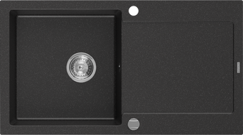 Mexen Leo chiuvetă din granit cu 1 compartiment și picurător 900 x 500 mm, negru/argintiu metalic, sifon cromat