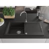 Mexen Leo gránit mosogató 1-medencés csepegtetővel 900 x 500 mm, fekete/arany metál, króm szifon - 6501901010-75