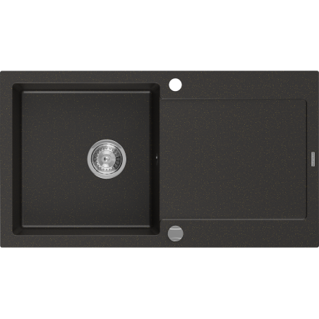 Chiuvetă granitică Mexen Leo cu o cuvă și scurgător 900 x 500 mm, negru/auriu metalizat, sifon crom - 6501901010-75