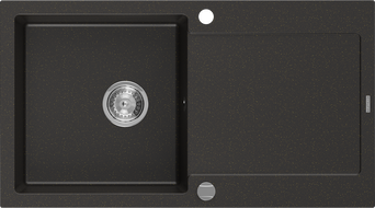 Mexen Leo chiuvetă de bucătărie din granit cu 1 compartiment și scurgător 900 x 500 mm, negru/auriu metalizat, sifon cromat