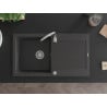 Mexen Leo egymedencés gránit mosogató csepegtetővel 900 x 500 mm, fekete színű szórt, króm szifon - 6501901010-76