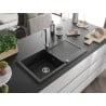 Mexen Leo chiuvetă din granit cu 1 compartiment cu picurător 900 x 500 mm, Neagră - 6501901010-77