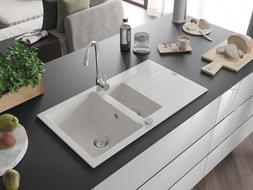 Mexen Matias Chiuvetă de granit de 1,5 compartiment cu picurător mic 900 x 505 mm, Albă - 6502901505-20