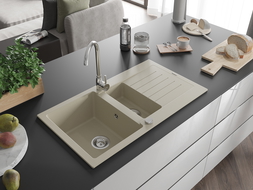 Mexen Matias Chiuvetă de granit de 1,5 compartiment cu picurător mic 900 x 505 mm, Bej - 6502901505-69