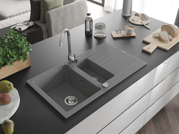 Mexen Matias Chiuvetă de granit de 1,5 compartiment cu picurător mic 900 x 505 mm, Gri - 6502901505-71