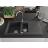 Mexen Matias chiuvetă din granit cu 1,5 cuve și scurgător 900 x 505 mm, negru cu pete, sifon crom - 6502901505-76