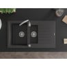 Mexen Matias chiuvetă din granit cu 1,5 cuve și scurgător 900 x 505 mm, negru cu pete, sifon crom - 6502901505-76