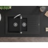 Mexen Matias chiuvetă de granit cu 1,5 compartimente și scurgător 900 x 505 mm, negru, sifon crom - 6502901505-77