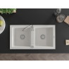 Mexen Mario gránit mosogató kétmedencés 820 x 436 mm, fehér, króm szifon - 6504822000-20