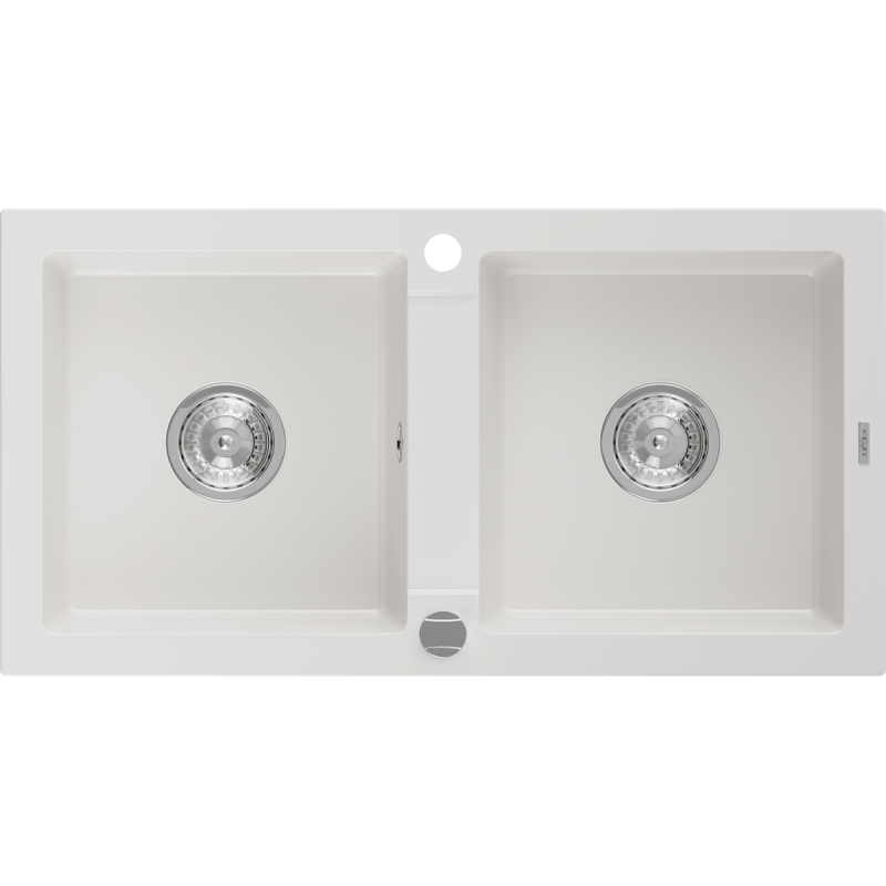 Mexen Mario chiuvetă de bucătărie din granit cu 2 compartimente 820 x 436 mm, alb, sifon cromat - 6504822000-20