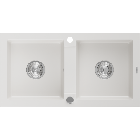 Mexen Mario chiuvetă de granit cu 2 compartimente 820 x 436 mm, alb, sifon crom - 6504822000-20