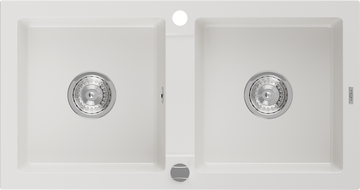 Mexen Mario chiuvetă de bucătărie din granit cu 2 compartimente 820 x 436 mm, alb, sifon cromat - 6504822000-20