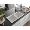 Mexen Mario gránit mosogató kétmedencés 820 x 436 mm, fehér, króm szifon - 6504822000-20