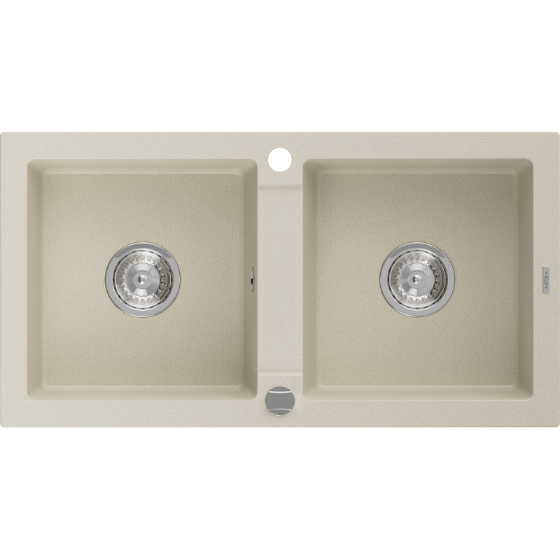 Mexen Mario gránit mosogató, 2 rekeszes, 820 x 436 mm, bézs, krómozott szifon - 6504822000-69