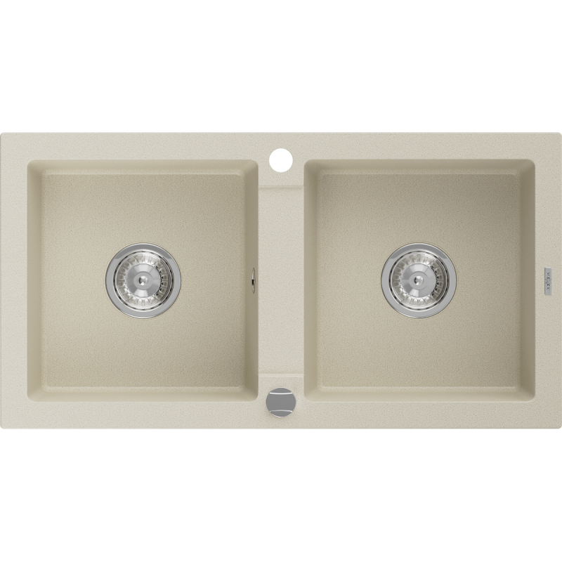 Mexen Mario kétmedencés gránit mosogató 820 x 436 mm, bézs, króm szifon - 6504822000-69