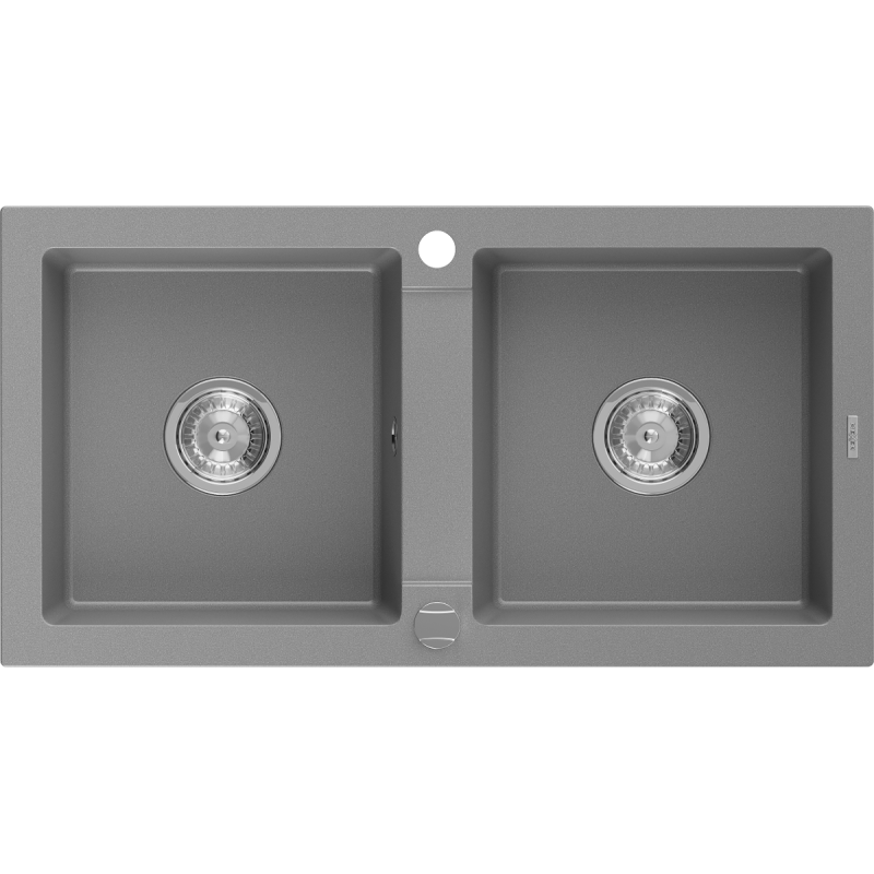 Mexen Mario chiuvetă de bucătărie din granit cu 2 cuve 820 x 436 mm, gri, sifon cromat - 6504822000-71