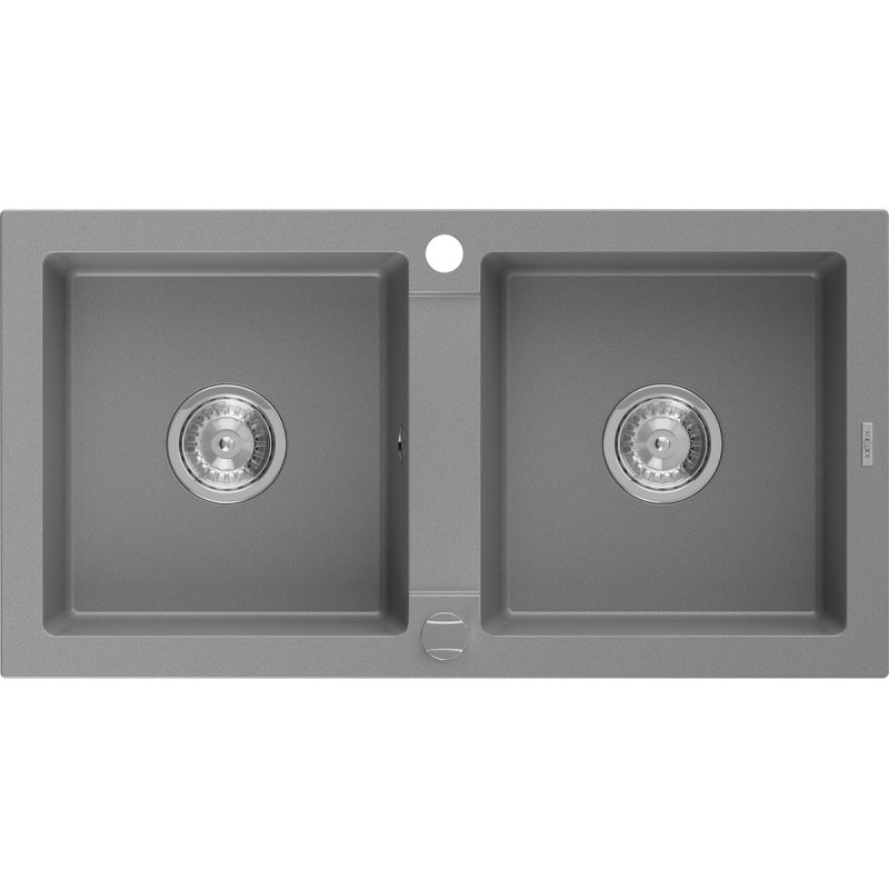 Mexen Mario gránit mosogató 2-medencés 820 x 436 mm, szürke, króm szifon - 6504822000-71