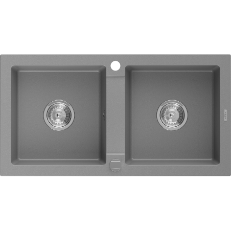 Mexen Mario chiuvetă de bucătărie din granit cu 2 cuve 820 x 436 mm, gri, sifon cromat - 6504822000-71