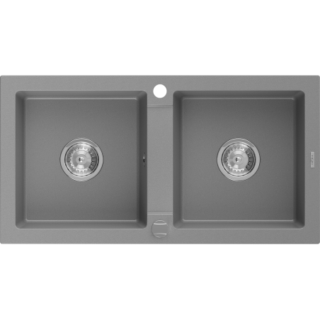 Mexen Mario gránit mosogató 2-medencés 820 x 436 mm, szürke, króm szifon - 6504822000-71