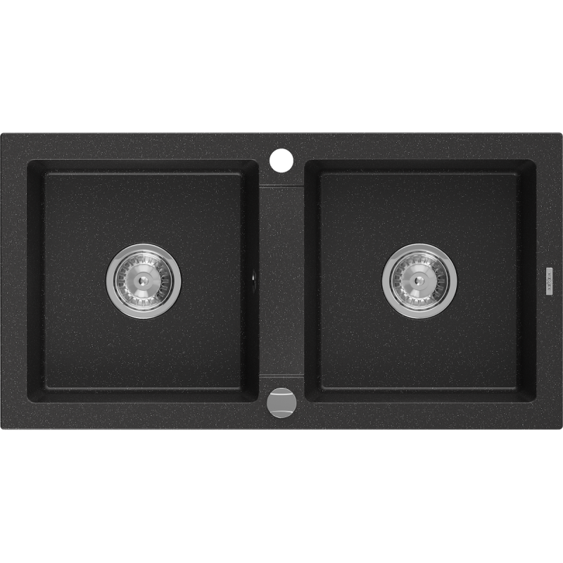 Mexen Mario chiuvetă granit 2 compartimente 820 x 436 mm, negru/argintiu metalic, sifon crom - 6504822000-73