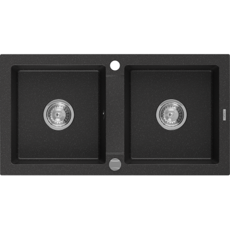 Mexen Mario chiuvetă din granit cu 2 compartimente 820 x 436 mm, negru/argintiu metalizat, sifon cromat - 6504822000-73