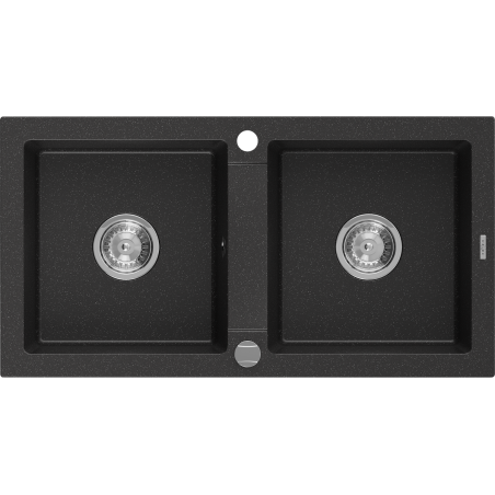 Mexen Mario chiuvetă granit 2 compartimente 820 x 436 mm, negru/argintiu metalic, sifon crom - 6504822000-73