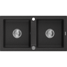 Mexen Mario gránit mosogató 2-medencés 820 x 436 mm, fekete/ezüst metál, króm szifon - 6504822000-73